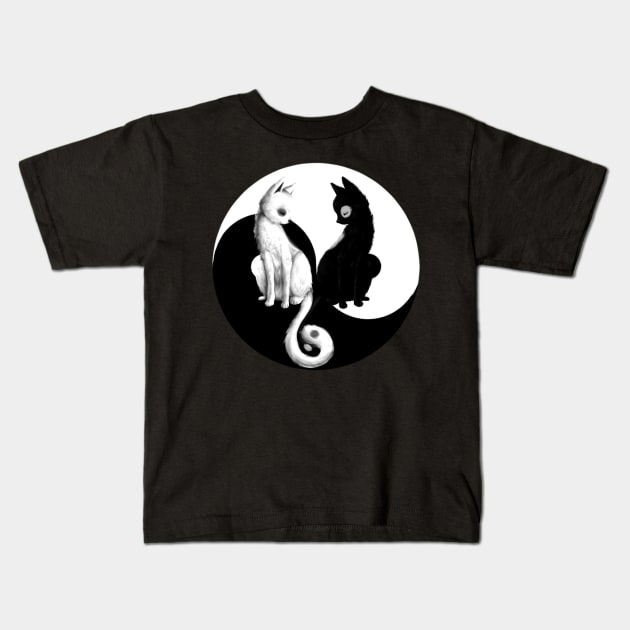 cat yin yang Kids T-Shirt by warsitowarso